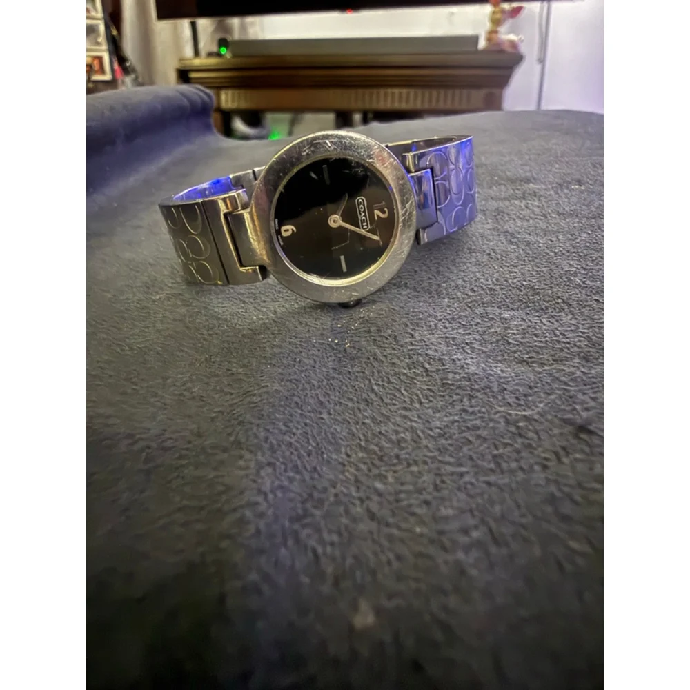 Vintage Coach Arden Bangle Watch Black Dial CC Signature Print Model 0185